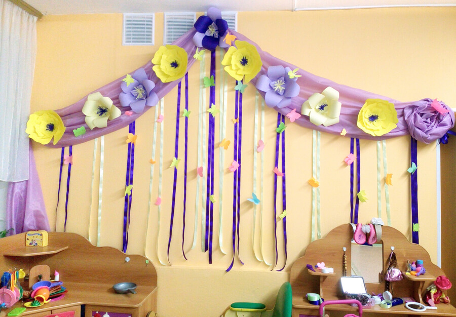 оформление стены в раздевалке тканью с цветами оформление стены в раздевалке тканью с цветами